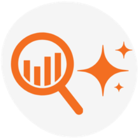 AI-powered magnifying glass and charts icon