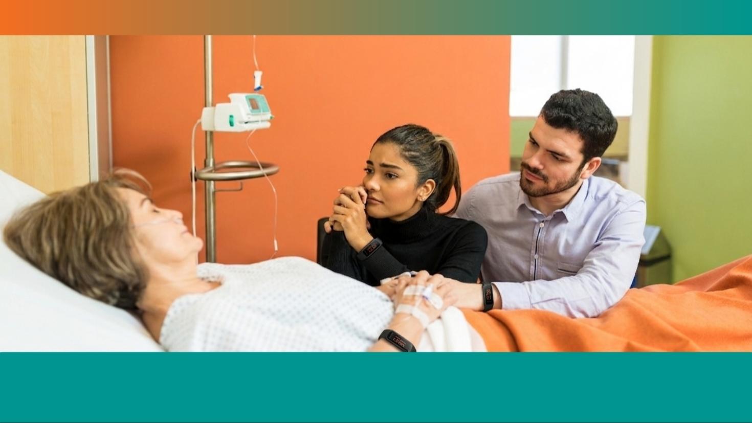 Paciente em ambiente hospitalar com pulseira Quatenus MyPulse para monitorização remota de bem-estar em hospitais e clínicas