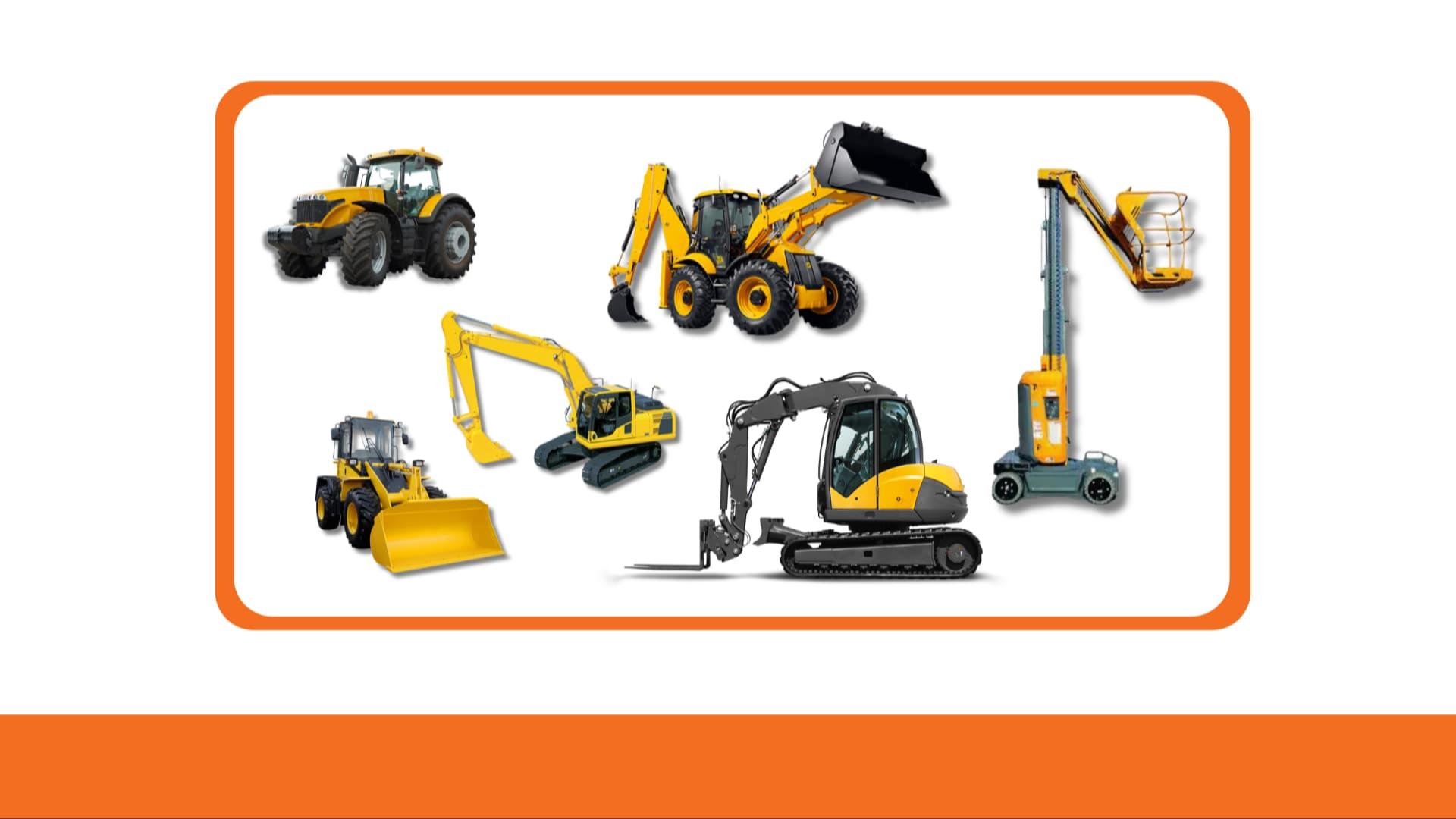 Set of construction machines, representing equipment management, asset monitoring and field operations